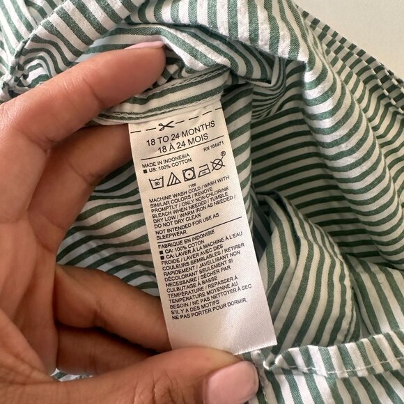 Janie & Jack Boys Green & White Striped Button-Down Shirt 18-24 Months - Picture 6 of 7